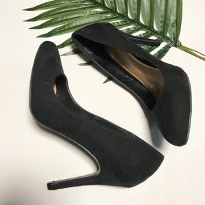 Black Faux Suede Heels